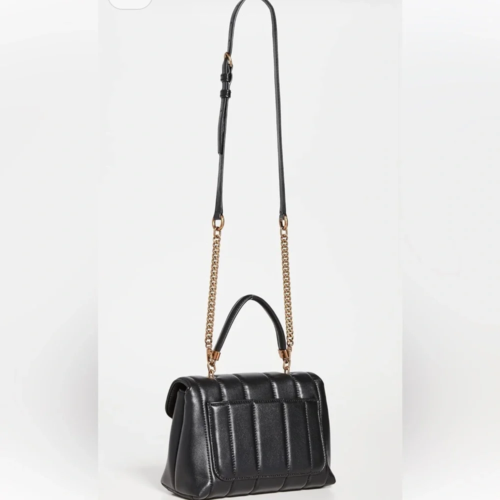 Tory Burch Kira Small Quilted Leather Top Handle Satchel Black Gold NWT - Picture 11 of 11